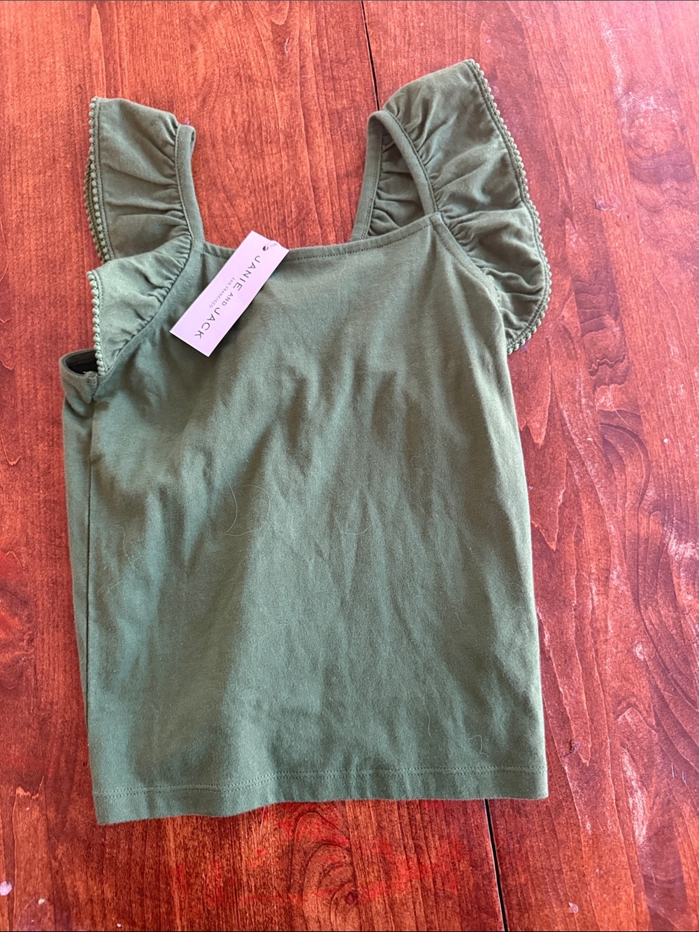 Janie and Jack Olive Green Ruffle Sleeve Tank